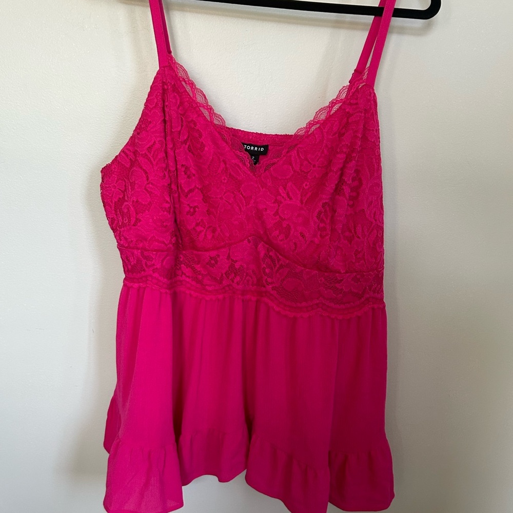 Torrid Women's Hot Pink Lace and Cotton Cami Tank Top size 2